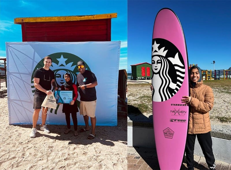 Local CT surfer Amina Sayed wins surfboard with the Starbucks “Catch Your Wave” competition