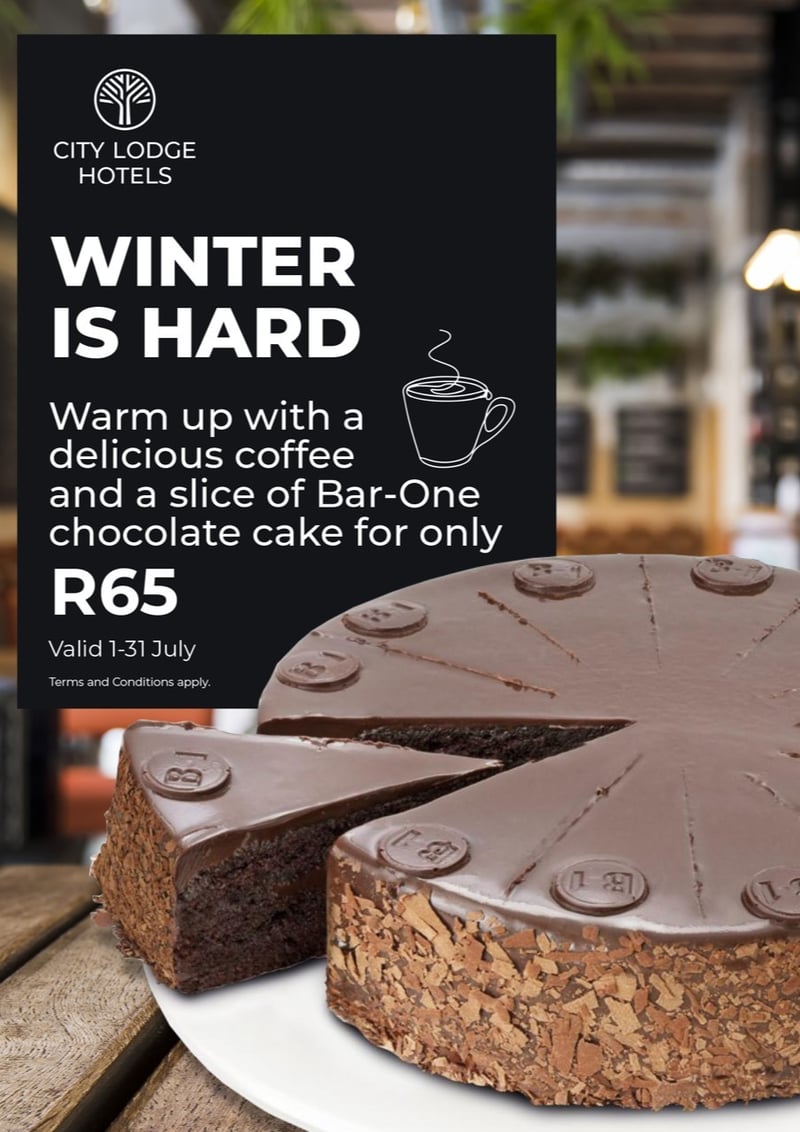 Treat yourself to chocolate cake and coffee for only R65!