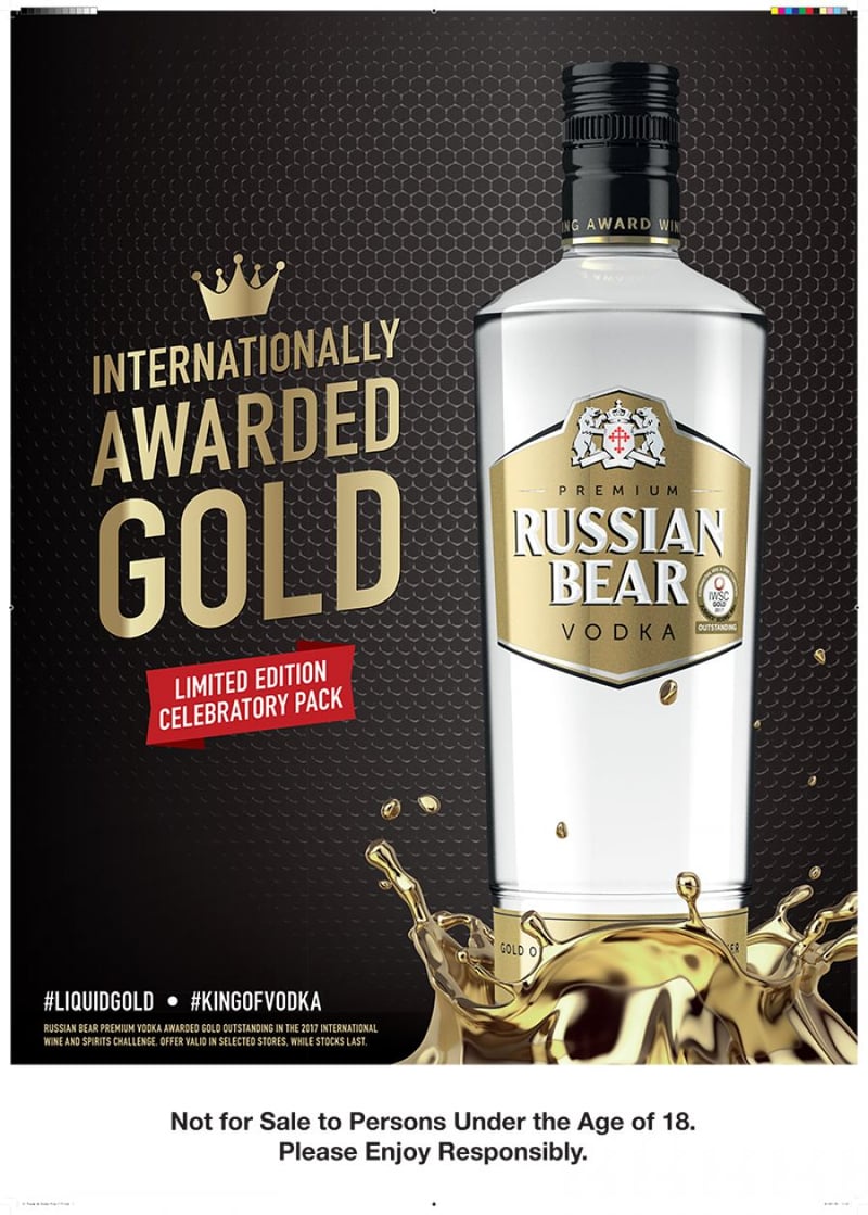 RUSSIAN BEAR PREMIUM VODKA TAKES GOLD