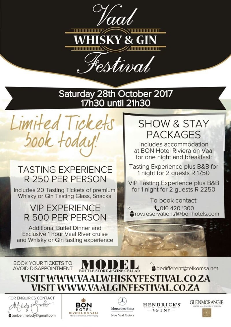 4th annual Vaal Whiskey Festival at BON Hotel Riviera on Vaal adds Gin sideshow to the mix