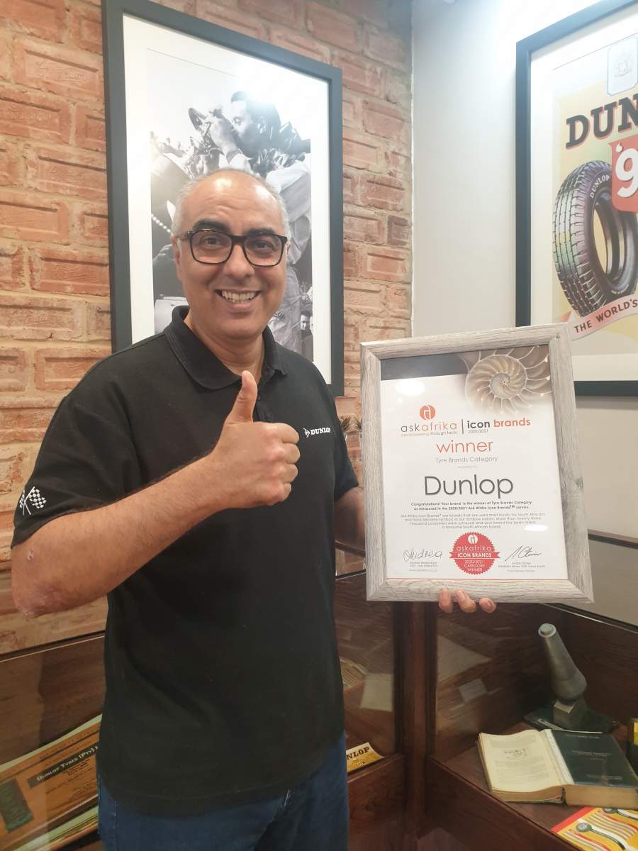 Riaz Haffejee, CEO of Sumitomo Dunlop celebrates an 8th consecutive win for the tyre brand