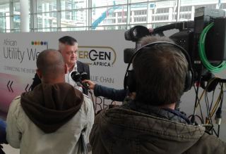 Ted Blom addressing the media at last year&#039;s African Utility Week &amp; POWERGEN Africa in Cape Town