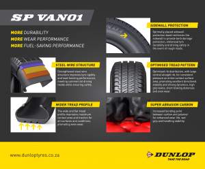 The Dunlop SP VAN01 - a durable and fuel-efficient tyre for drivers and owners of minibus taxis, privately owned people carriers, vans and light trucks 