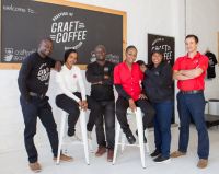 Lovejoy Chirambasukwa (Craft Coffee , Queen Jamile (student barista), Sibongile Mahlangu (student barista), Japhet Matimbe (Craft Coffee), Sidu Dube (Craft Coffee ) and Andrew Brown (CEO of Daily Buzz and Craft Coffee)