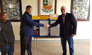 seen at the handover event at Tulbagh High School  from  left to right ;  Johannes Thomas , Principal Andre’ van der Merwe and Irfaan Petersen.