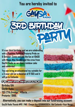 The Offical Invitation to GaySA Radio&#039;s 3rd Birthday Party