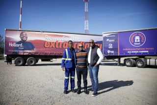 Truck driver, Patrick Zuma of B.R. Khoza Carriers joined Mandla Nkosi of the Transport Sector Retirement Fund and television presenter, Macfarlane Moleli to promote the 2019 Hollard Highway Heroes competition to fleet owners and fellow drivers in the trucking industry.