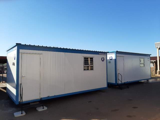 Two of the four Kwikspace units ready to conduct COVID-19 testing at the                           Tembisa Hospital.