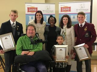 FLTR: Kyle Cato of Wynberg Boys’ High, Anthony Ghilllino of QASA, Natalie van der Westhuizen (PSPC), Lungie Mnyamana (SASKO), Jady Kannemeyer (Junior Collector), Adri Spangenberg (PSPC) and DB Janse van Rensburg (Paul Roos Gymnasium)