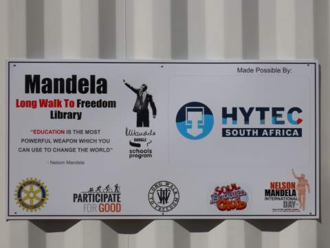 The new containerised library was donated by Hytec South Africa as a part of its partnership with the Mandela Day Libraries project.