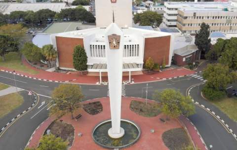 The clock tower at Bellville Civic Centre