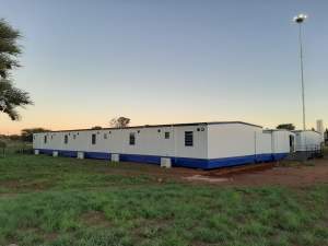 Kwikspace’s 50-patient clinic used for testing and treating COVID-19 patients                                                                       Kuruman hospital. The project, which included air conditioning, window blinds,                            glass double swing doors, and internal and external skirting, was completed in                           only 10 weeks.