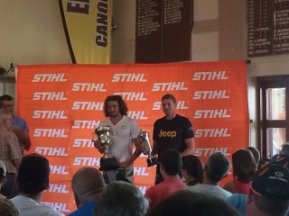 Andy Birkett and Hank McGregor after winning the 2015 Stihl Umkomaas Canoe Marathon