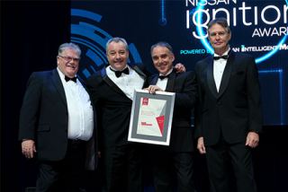 Lance St.Clair (2nd from LH), the Dealer Principal of Group 1 Nissan Kuils River, receives the 2017 and 2018 Best Customer Satisfaction Sales and Service – Major Metro Category