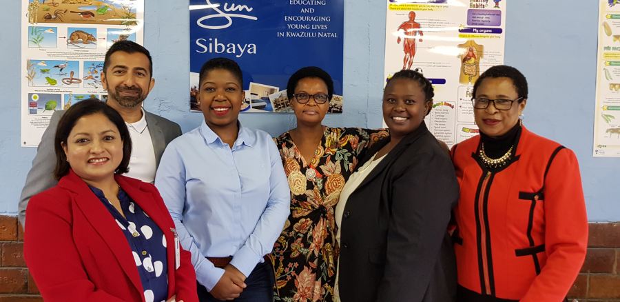 From left to right, Chantel Jhilmeet (Sibaya), Ahmed Motala(New Africa), Thuli Soko(SGB), Zanele Ndlovu (Principal), Pumla Masuku(Sibaya) and Slindile Hadebe (DOE